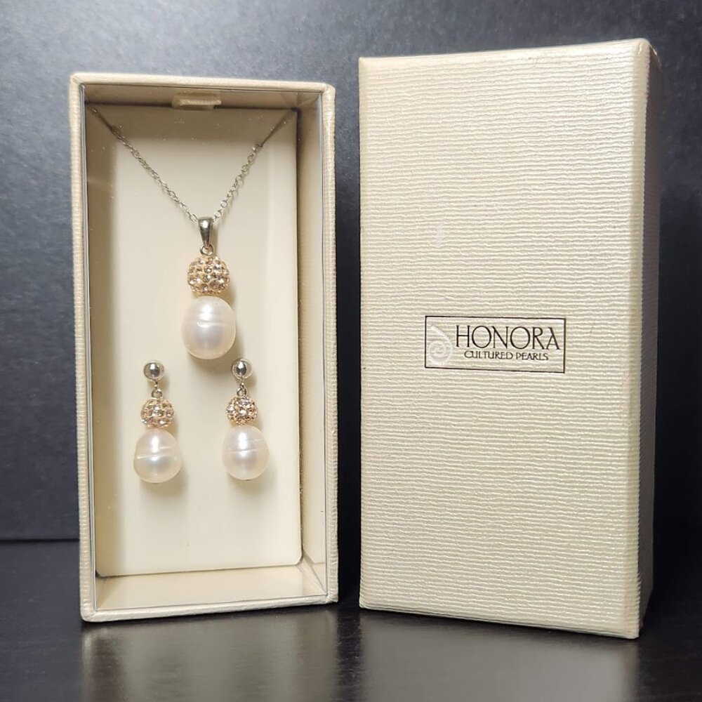 NEW Honora Cultured Pearls Necklace Earrings Boxed Gift Set Jewelry Brand New Ma - Picture 2 of 12